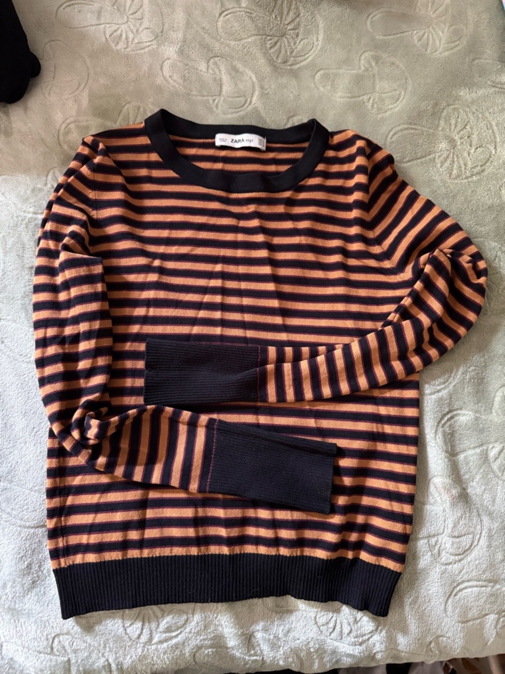 Zara Black and Brown Striped Crewneck Sweater